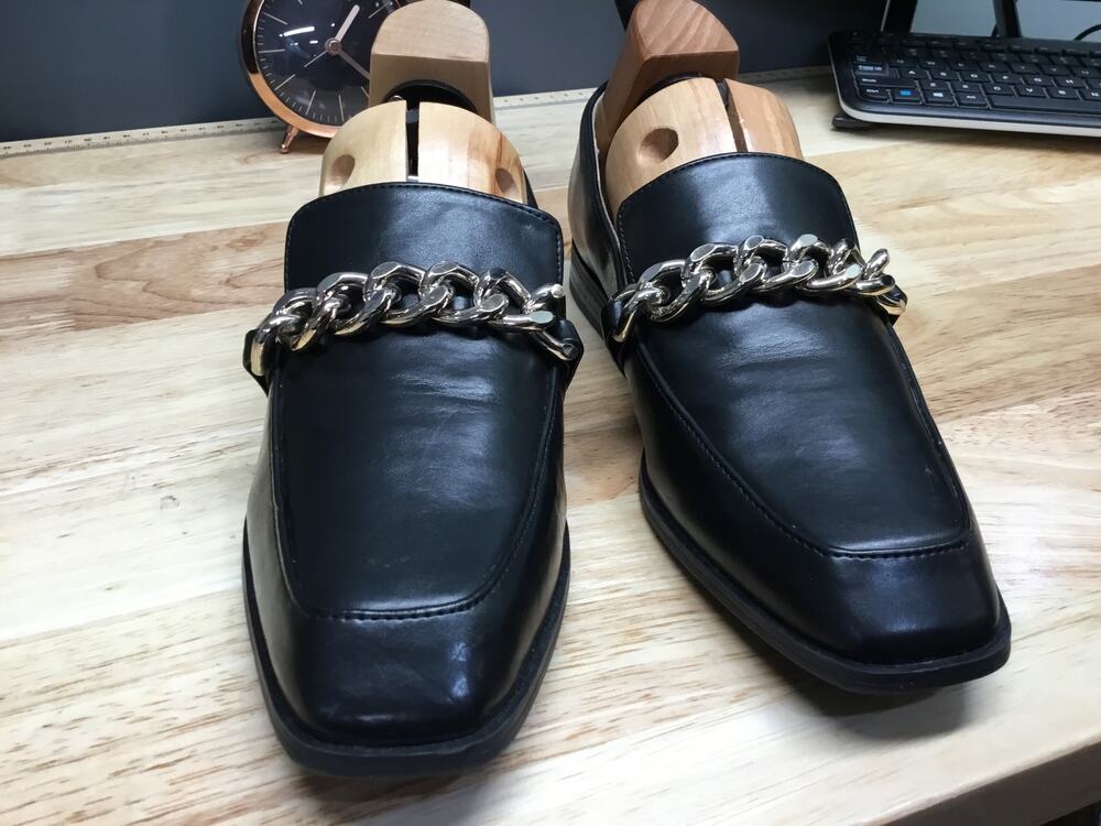 Nine West Loafers Womens 7 Black Leather Chain Slip-On Square Toe Flat Shoes